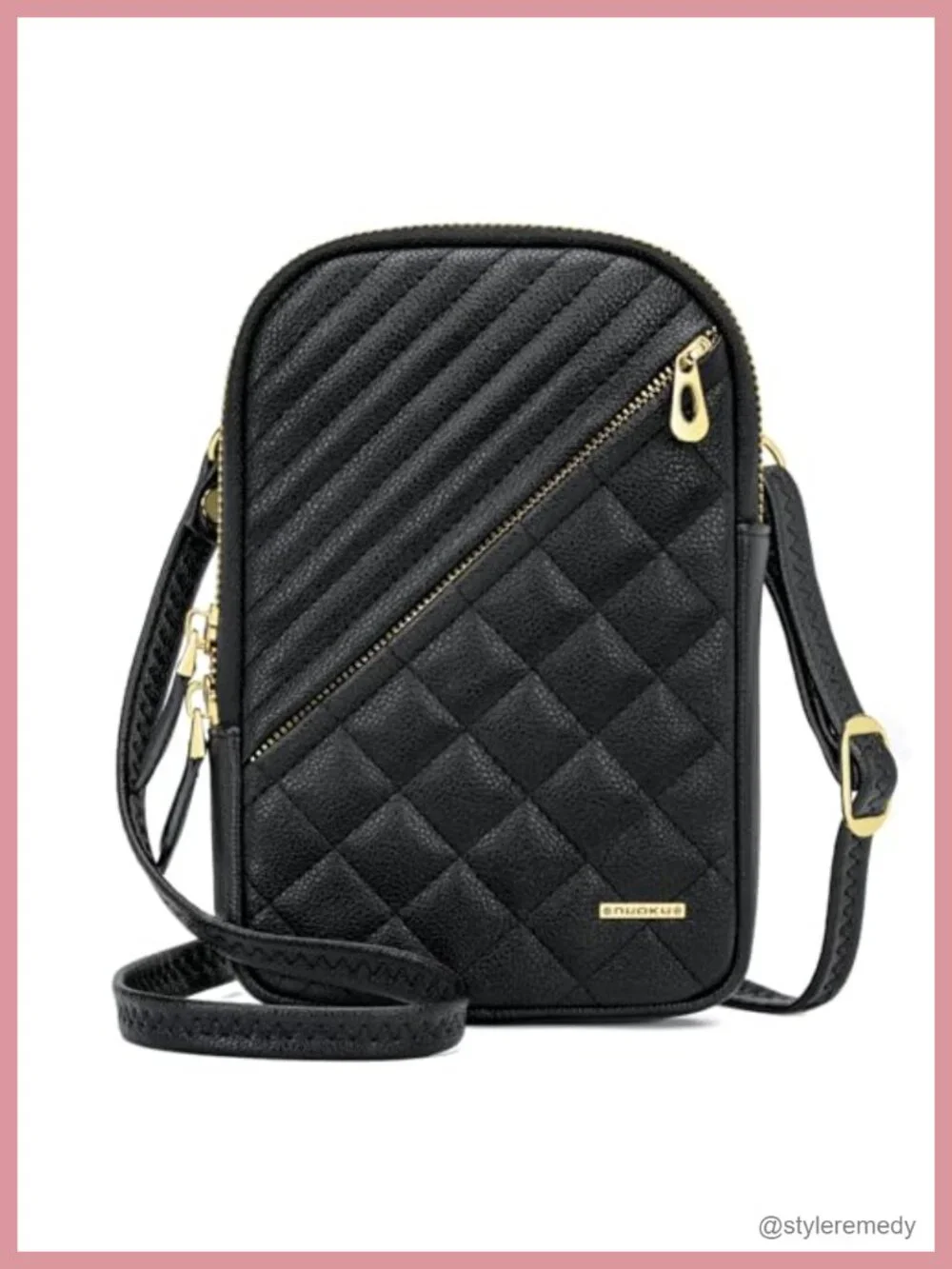 Vegan Leather Quilted Crossbody Bag with RFID Blocking Card Slots